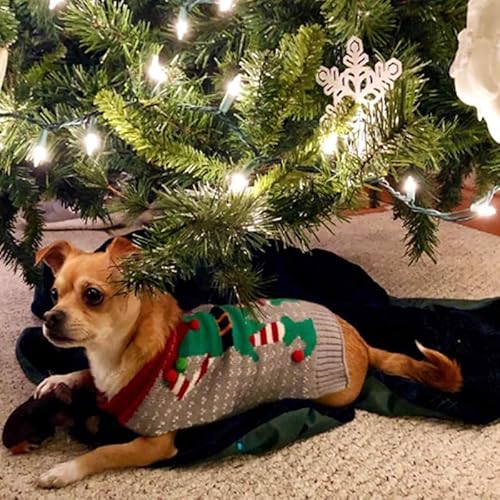 Gehanico Hundepullover für Weihnachten Cartoon Rentier Haustier Winter Strickwaren Warme Kleidung Weihnachtspullover Hund Fleece Weihnachten Hundepullover Kleidung (S,Weihnachts)