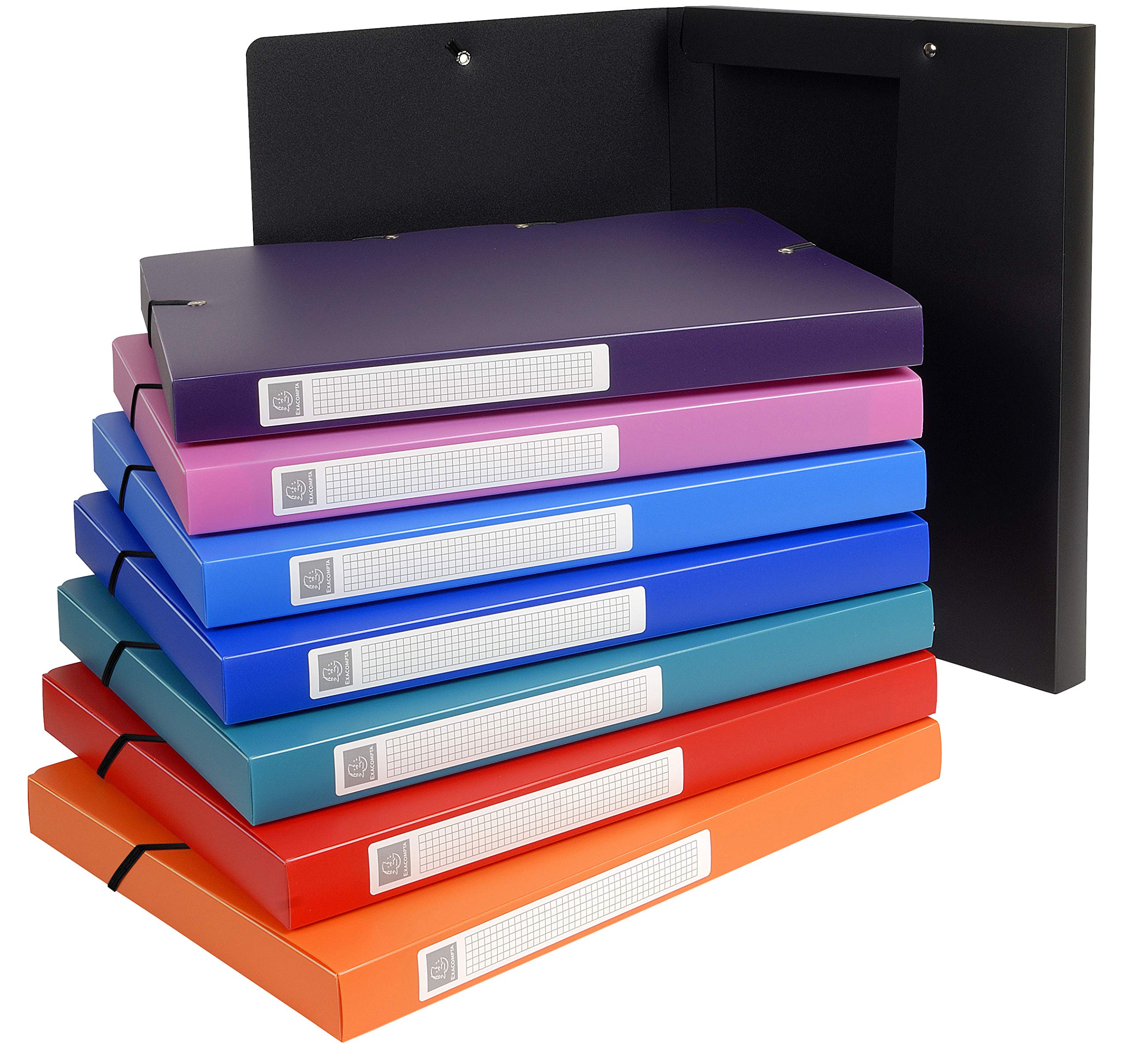 Exacompta 5960E Packung (mit 8 Archivboxen aus PP, 700µ, 24 x 32cm, ideal für Ihre Dokumente in Format DIN A4, Rücken 25mm) farbig sortiert, 8 Stück