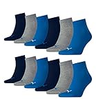 PUMA 12 Paar Unisex Quarter Socken Sneaker Gr. 35-49 für Damen Herren Füßlinge, Socken & Strümpfe:43-46, Farbe:277 - blue/grey mélange