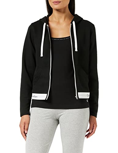 Calvin Klein Damen TOP Hoodie Full Zip Kapuzenpullover, Schwarz (Black 001), One Size (Herstellergröße: M)