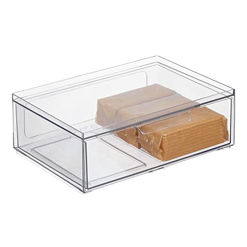 mDesign weite Aufbewahrungsbox mit Schublade – Schubladenbox aus Kunststoff zur Lebensmittelaufbewahrung – Stapelbox für Lebensmittel, Backzutaten und mehr – durchsichtig