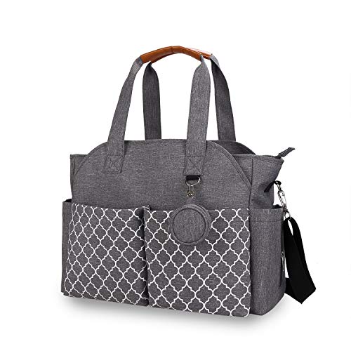 Baby-Wickeltasche, Wickeltasche, Rucksack mit Schultergurt und Wickelunterlage, tragbar, wasserdicht, große Kapazität, für Mütter (Grau)