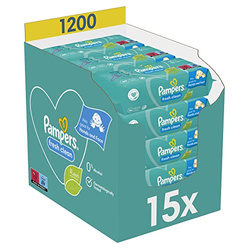 Pampers Fresh Clean Baby Feuchttücher, 1200 Tücher (15 x 80) milder Duft, auch für Hände und Gesicht geeignet