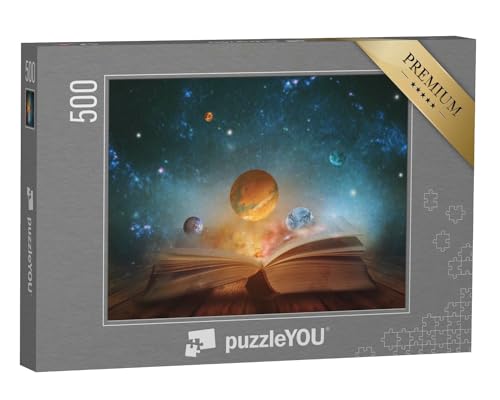 puzzleYOU: Puzzle 500 Teile „Buch mit Planeten und Galaxien“ – aus der Puzzle-Kollektion Astronomie