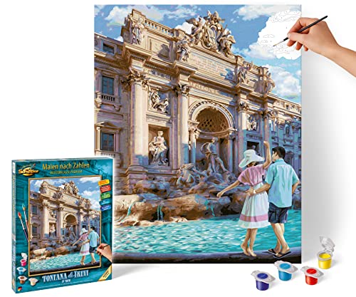 Schipper 609130819 Zahlen - Fontana die Trevi in Rom-Bilder malen für Erwachsene, inklusive Pinsel und Acrylfarben, 40 x 50 cm