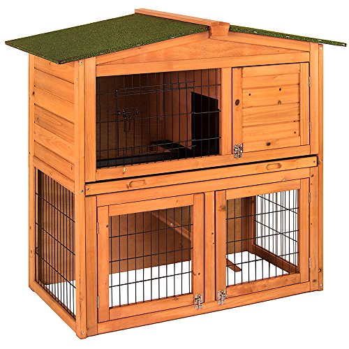 Home Discount Kaninchenstall aus Holz, 2 Etagen, auch für Meerschweinchen, Tierkäfig mit Ausziehfächern