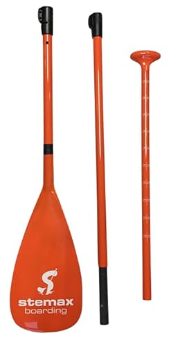 Stemax Carbon-/Fiberglas 3-teilig verstellbares SUP Paddel für SUP-Board Surfboard Stand up Paddle (Farbe: Orange)