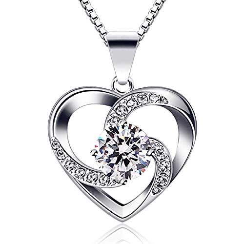 Miya® Luxus 925 Sterling Silber Kette Halskette mit Kristall Herz