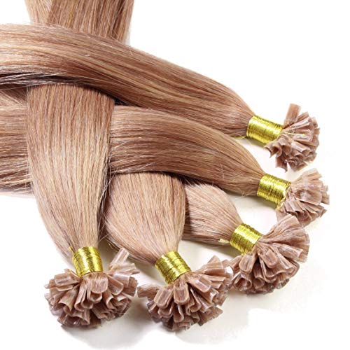 hair2heart 25 x 1g Echthaar Bonding Extensions, glatt - 40cm - #12 honigblond