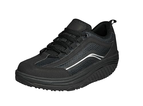 Aerosoft Walker Komfort Schnürschuh Damen Herren Memory Foam Wechselfußbett (schwarz, EU Schuhgrößensystem, Erwachsene, Damen, Numerisch, M, 37)