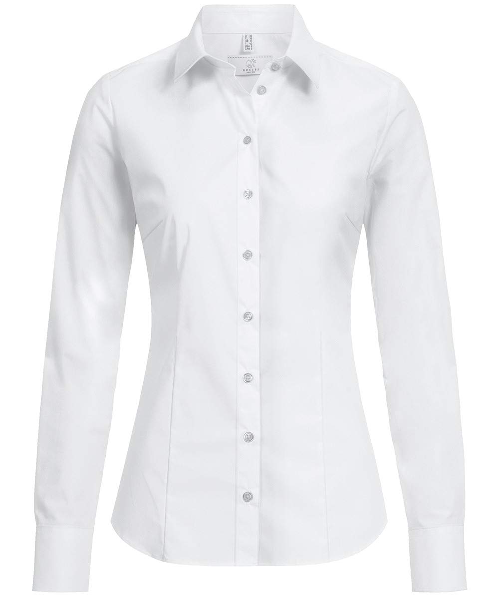 Greiff Größe 36 Corporate Wear Basic Damen Bluse Lamgarm Slim Fit Kent Kragen Weiß Modell 6510