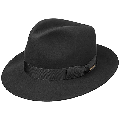 Stetson Penn Haarfilz Bogarthut für Damen Herren Haarfilzhut mit Futter, Ripsband Winter Sommer (57 cm - schwarz)