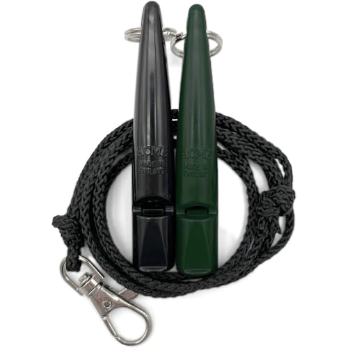 ACME Hundepfeife No. 211,5 mit Pfeifenband | Im Doppelpack | 2 Pfeifen inklusive 2 Bänder | Ideal für den Rückruf - Laut und weitreichend (Black + Forest Green)