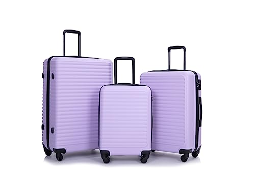 SPOFLYINN 3-teiliges Hartschalen-Gepäck-Set, Leichter Koffer mit 2 Haken, 360-Grad-Drehräder, TSA-Schloss für Reisen (50,8 cm/61 cm/71,1 cm), Lavendelviolett, wie abgebildet, Einheitsgröße, Modern