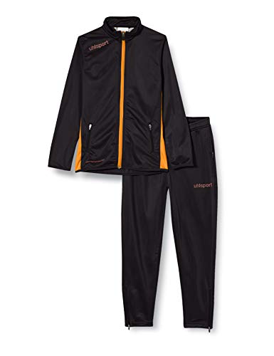 uhlsport Kinder Essential Classic Anzug Trainingsanzug, schwarz/Fluo orange, 128