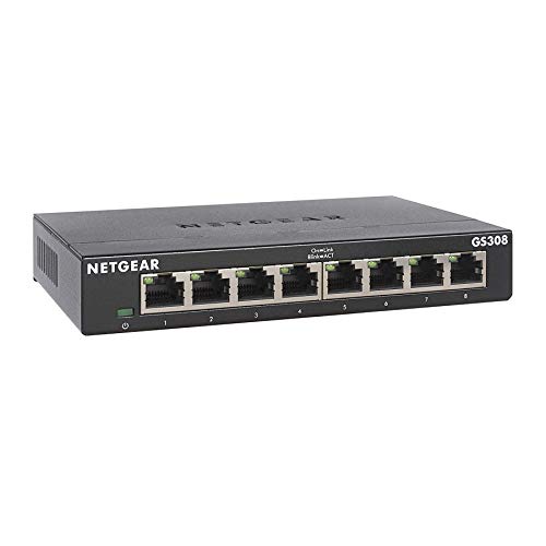 Netgear GS308 8-Port Gigabit Ethernet LAN Switch Unmanaged (für Desktop, Plug-and-Play, robustes und lüfterloses Metallgehäuse) schwarz