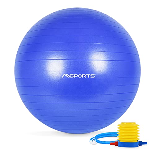 MSPORTS Gymnastikball Premium Anti Burst inkl. Pumpe + Workout App GRATIS 55 cm - 105 cm Sitzball - Fitnessball inkl. Übungsposter Medizinball (85 cm, Königsblau)