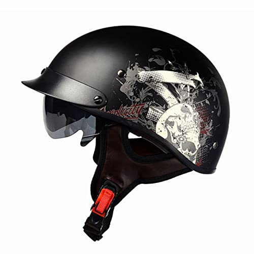 Retro Motorrad Halbhelme Jethelme Roller Scooter Mofa Helm mit Eingebaute Sonnenbrille für Herren Damen DOT/ECE-Zulassung Alle Jahreszeiten G,L