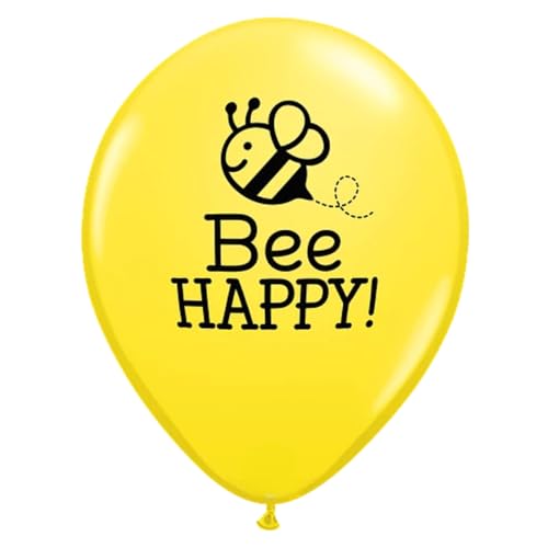 Qualatex 17587 Bee Happy Luftballons aus Latex, rund, 27,9 cm / 27,9 cm, Gelb, 25 Stück