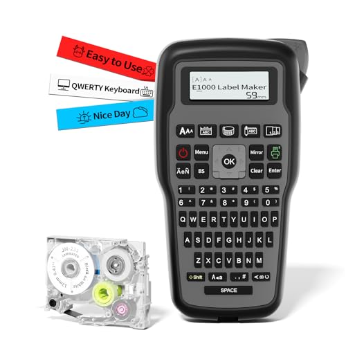 Handheld Label Maker Machine with Tape - E1000 Pro Portable Label Maker, Label Makers with QWERTY Keyboard, Labeler with Type-C Cable, Easy Label Printer for Industrial, Home, Office Organization