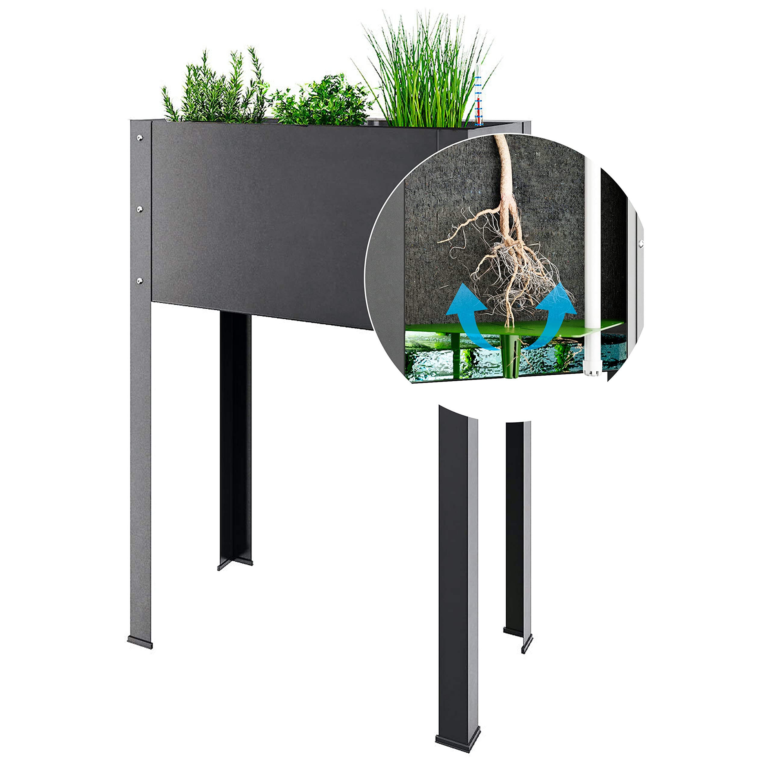 Bio Green Metall-Hochbeet City Jungle Heidelberg für Innen und Außen | Bewässerungssystem und Rankgitter integriert | Pflanzkübel für Gemüse, Kräuter und Blumen | B 62 x T 32 x H 160 cm