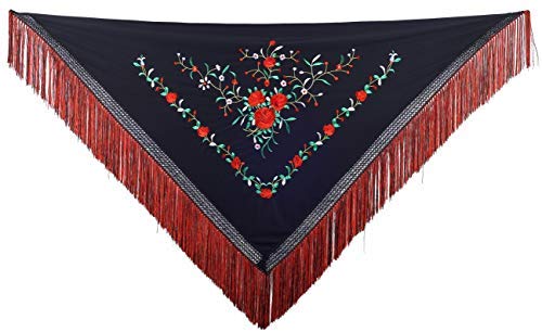 La Senorita Spanischer Manton Tuch Schal bestickt. Flamenco-Tücher für das Fair-, Sevillana- oder Flamenco-Kleid. [160 x 80 cm] Ideale Größe für alle Altersgruppen [Mädchen & Frauen] (Türkis Weiß)