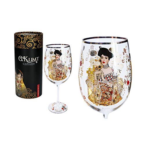 CARMANI - Ausgefallenes Weinglas verziert mit Gustav Klimt 'Adele Bloch Bauer' Gemälde, 640 ml