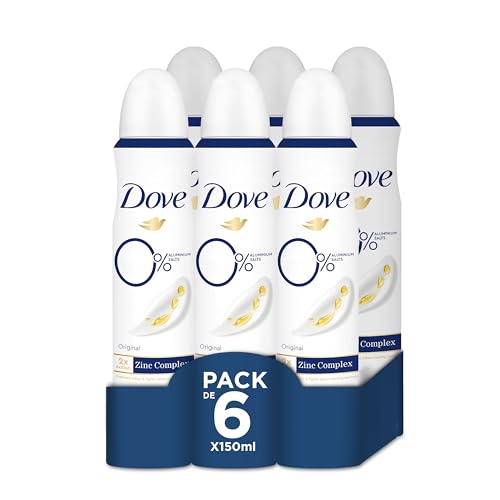Dove 0% Deosol-Spray für Damen, 48 Stunden, ohne Aluminium und Alkohol, mit antibakteriellem Zinkschutz, 150 ml, 6 Stück
