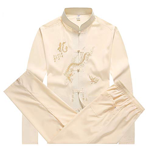 Traditionelle China Martial Arts Tangzhuang Kung Fu Langarm Jacke Passt Shirt Outfit Uniform Tuch,Yellow-UK40=Tag42