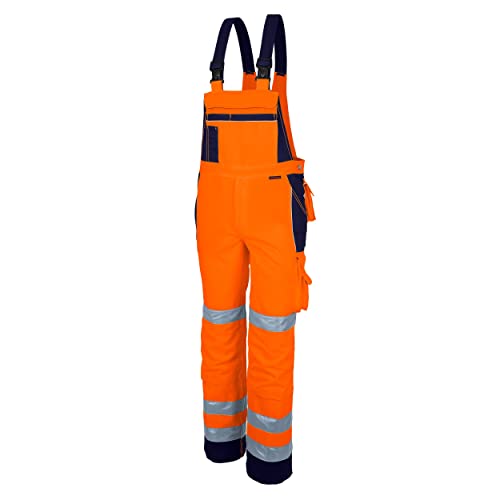 Qualitex Warnschutz-Latzhose Arbeits-Hose PRO MG 245 - orange/marine - Größe: 70