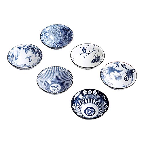 G-LIKE Blau-Weiß Porzellan Teetassen Geschenkbox – Traditionelles Chinesisches Teegeschirr Retro-Stil Antik Handwerk 6-teilig Set Teeschalen Tee Zeremonie Kunstwerk Gongfu Teekunst (Blauweiß1)