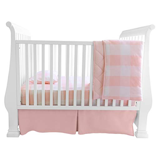 Baby Crib Bedding Sets for Girls — 4 Piece Set Includes Crib Sheet, Quilted Blanket, Crib Skirt and Baby Pillowcase — Gingham Design in Pink