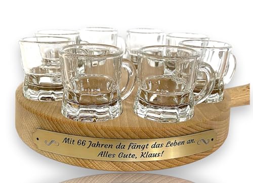 Schnapspfanne - Geschenkset Holzpfanne mit 8 Gläsern - Stamperlpfanne
