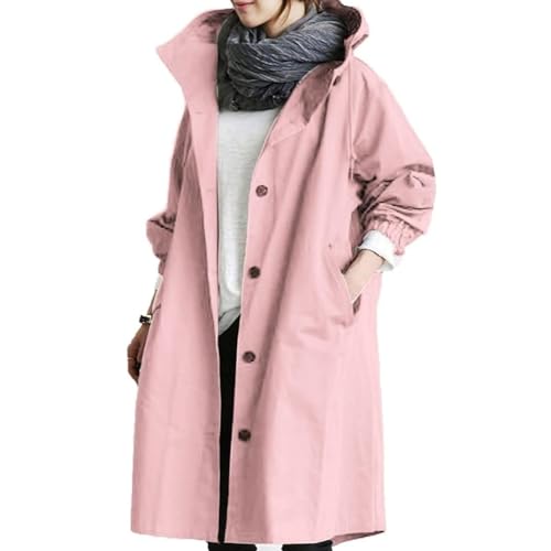 ZXCVB Hooded Trench Coat Women, Oversized Trench Coats Windbreaker Jacket, Lightweight Trench Coat, Swing Coats Long for Women (Pink,3XL)