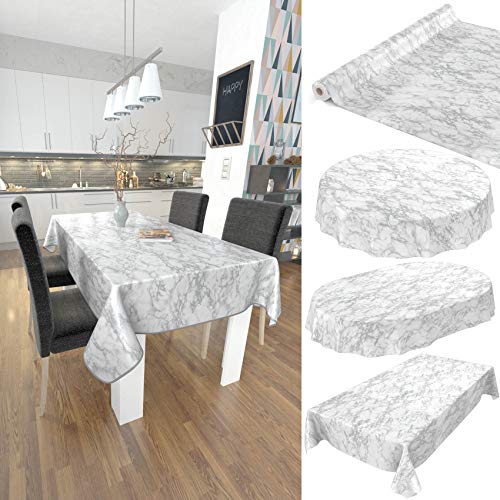 ANRO Tischdecke Wachstuch abwaschbar Wachstuchtischdecke Wachstischdecke Marmor Silber Edel Oval 180x140cm mit Saum - Eingefasst