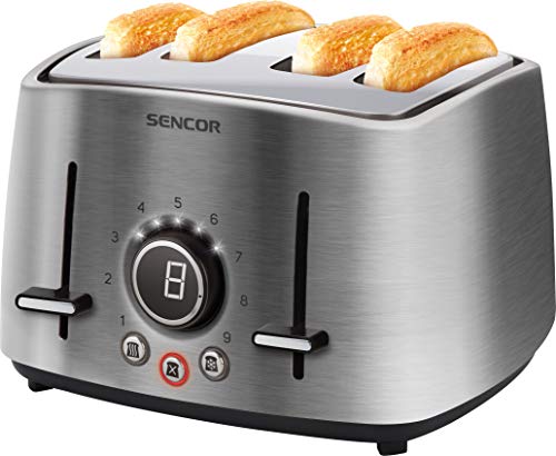 Sencor STS 5070SS Elektrischer Toaster für Vier Scheiben Toastbrot, 9 Stufen für Einstellung der Röstintensität, 1 600W, Weiss