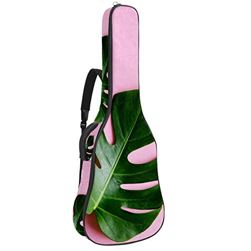 Gitarren-Gigbag, wasserdicht, Reißverschluss, weich, für Bassgitarre, Akustik- und klassische Folk-Gitarre, Tropische grüne Blätter, Pink