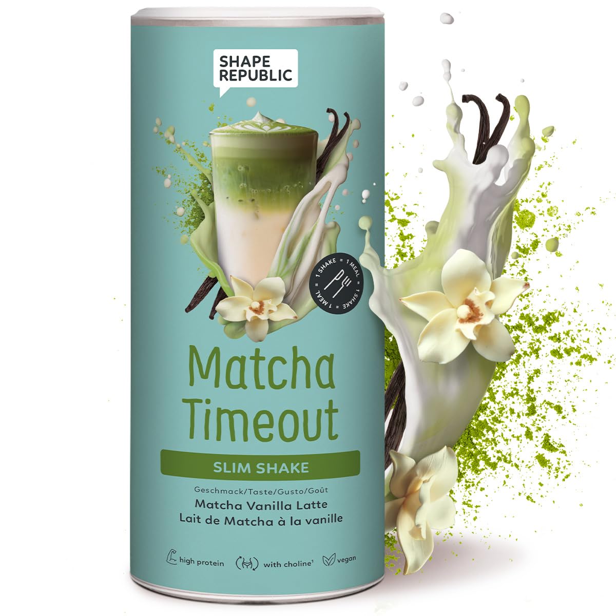 SHAPE REPUBLIC Matcha Vanille Latte - Mahlzeitersatz Shake - Proteinreich - Enthält 24 Vitamine & Mineralstoffe - Diät Shakes zum Abnehmen