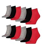 PUMA 12 Paar Unisex Quarter Socken Sneaker Gr. 35-49 für Damen Herren Füßlinge, Socken & Strümpfe:35-38, Farbe:232 - black/red