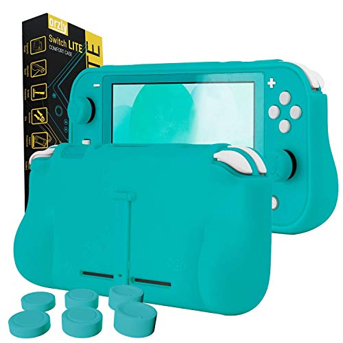 Orzly Grip Case für Switch Lite - Schutzhülle für den Einsatz auf der Nintendo Switch Lite im Handheld Gamepad-Modus mit Komfort gepolsterten Handgriffen, mit Kickstand & Thumbgrips - Türkis Blau
