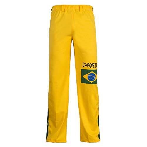 JL Sport Authentische Brasilianische Capoeira Kampfsport Unisex Hosen (Gelb Mit Der Brasilianischen Flagge) - L