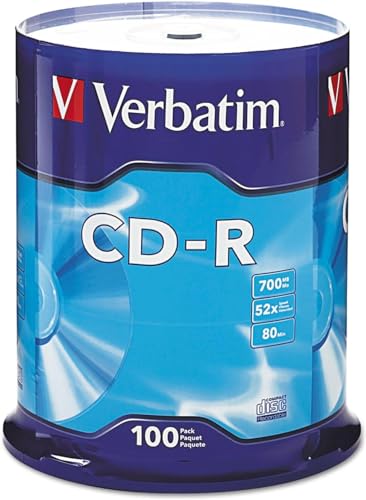 Verbatim CD-R Rohlinge, 700 MB, 80 Minuten, 52 x beschreibbare Disc für Daten und Musik, 100 Stück Spindel, frustfreie Verpackung