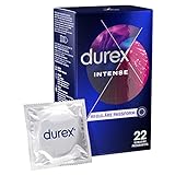 Durex Intense Kondome – Für komfortablen Sitz, Safer Sex und hervorragende Gleitfähigkeit mit Noppen, Rippen & viel Desirex-Gel, anatomische Easy-On-Form – 1er Pack (1 x 22 Stück)