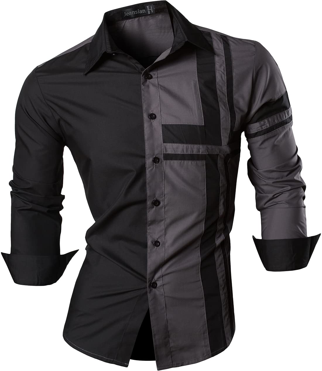 jeansian Herren Freizeit Hemden Shirt Tops Mode Langarmshirts Slim Fit Z014 Gray XL