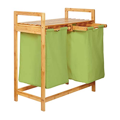 Lumaland Wäschekorb aus Bambus, mit 2 Wäschesäcken, 73x64x33 cm Grün