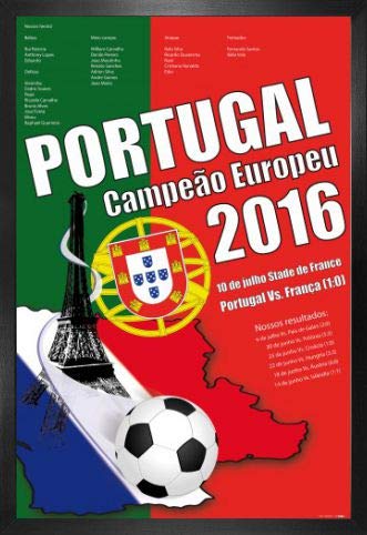1art1 Fußball Poster und MDF-Rahmen - Portugal Campeão Europeu, Europameister 2016 (91 x 61cm)