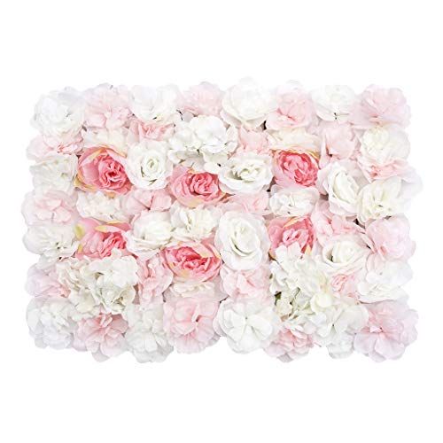 Shiwaki - Künstliche Blumen Paneel, Romantische Wanddekoration, Hintergrund, Hecke, Heimdekoration, Hochzeitsfeier, Fotohintergrund, Hellrosa und weiße Rose