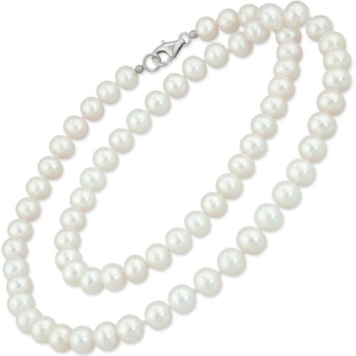 Schmuck-Pur 925/- Silber Perlenkette Halskette Süßwasserperlen weiß 7-7,5mm 42cm