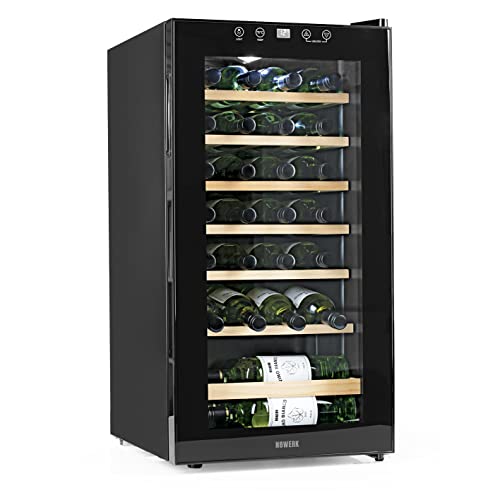 N8WERK Weinkühlschrank für bis zu 28 Flaschen Wein | Leise Kompressortechnologie, freistehend, Temperaturbereich 4 °C - 18 °C, Thermoverglasung | LC-Display, LED-Beleuchtung