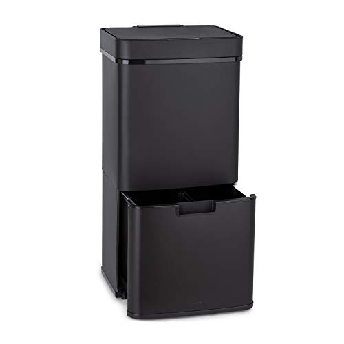 Klarstein Royal Trash Sensor-Mülleimer, 72 L Volumen in 4 Behältern, Restmüll & Recycling-Abfälle: 43 & 2 x 12,5 L, Bio-Eimer mit Deckel: 4 L, automatisches Öffnen und Schließen, schwarz